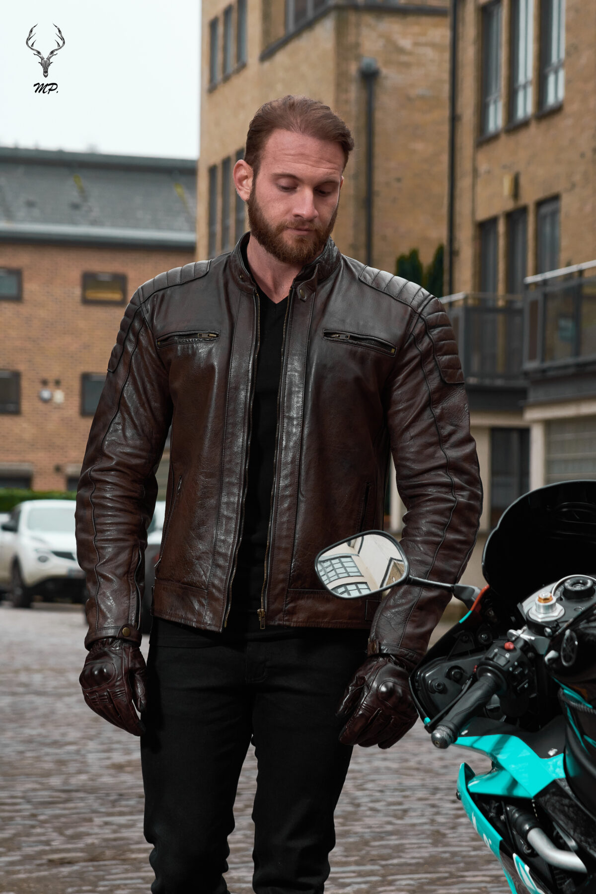 MP Midnight Motova Full Grain Distressed Motorbike Leather Jacket for Racers & Riders - Image 1