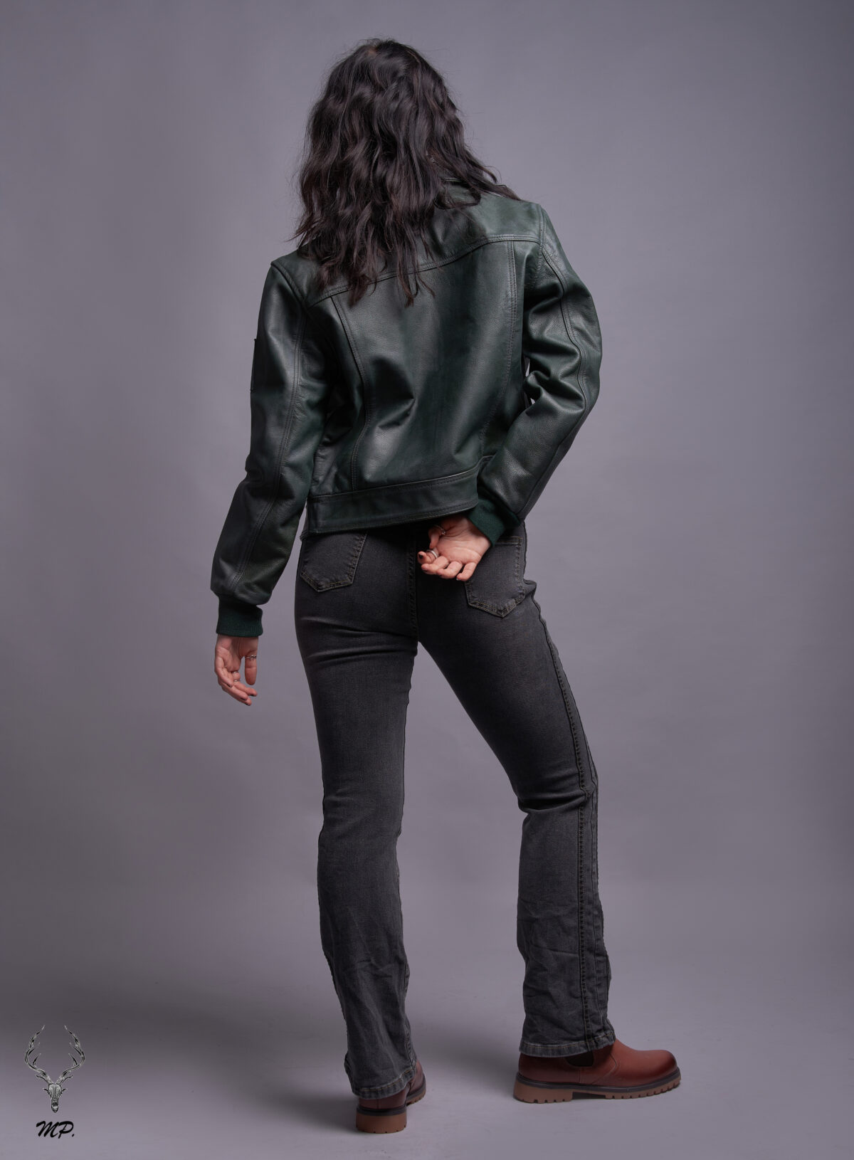 MP Blush Belle Dark Olive Waxed Oiled Leather With Royal Garden Branded Satin Aniline Leather - Image 8