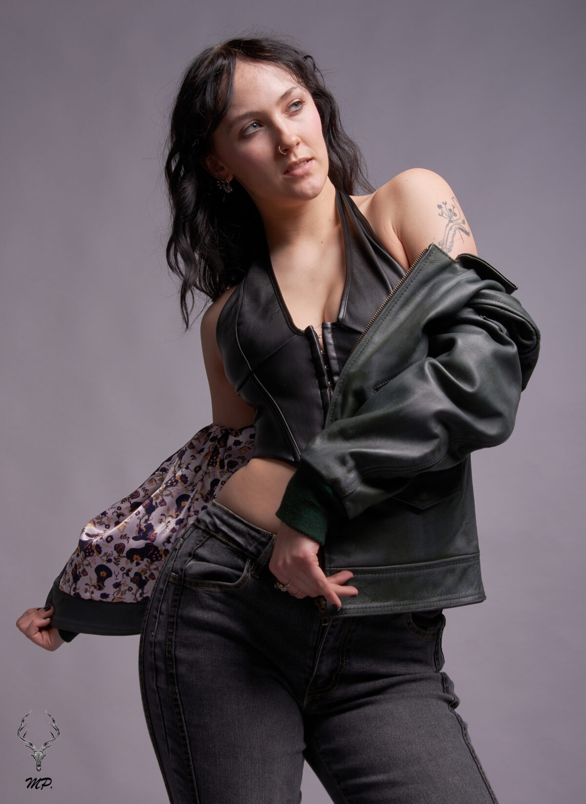 MP Blush Belle Dark Olive Waxed Oiled Leather With Royal Garden Branded Satin Aniline Leather - Image 9