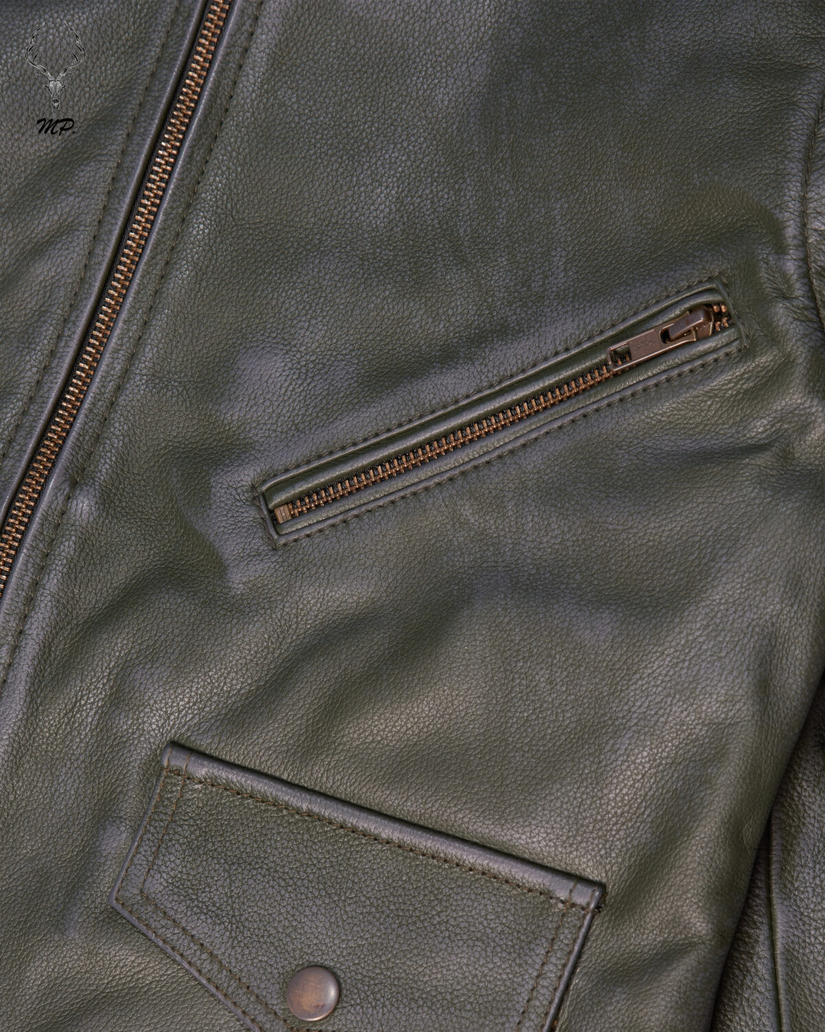 MP Blush Belle Dark Olive Waxed Oiled Leather With Royal Garden Branded Satin Aniline Leather - Image 16